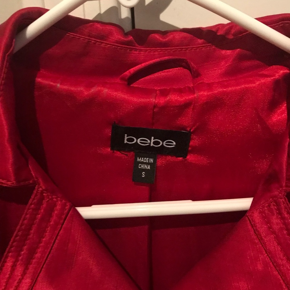 Bebe Bright Red Trench Coat with Sheen - Picture 2 of 4